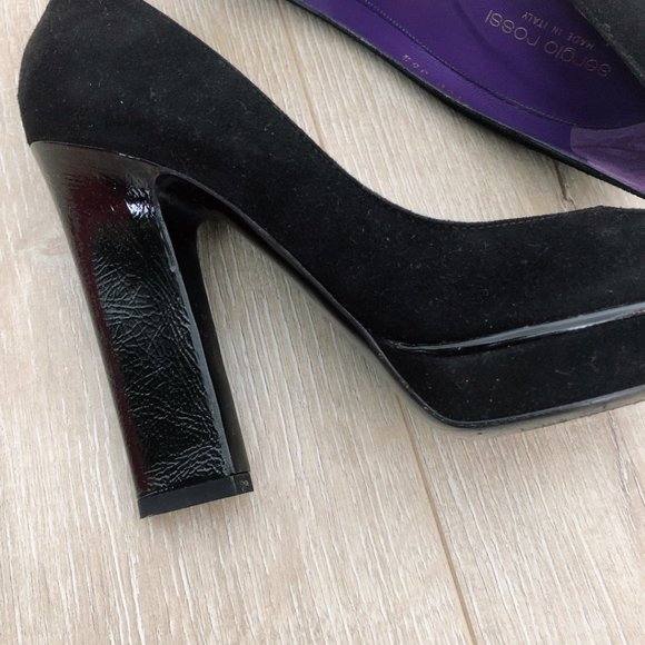SERGIO ROSSI Black Suede Patent Leather Pumps 38.5 - Picture 7 of 12